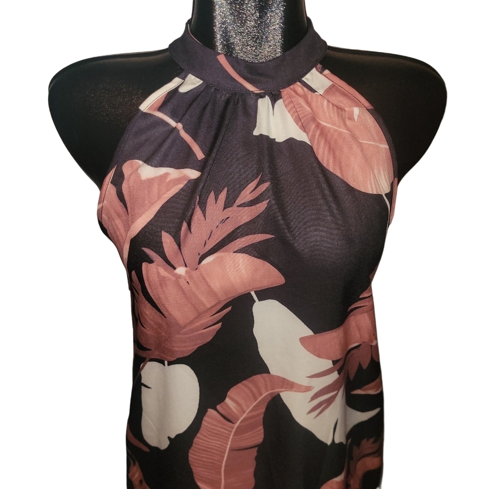 Shein Leaf Print Halter Dress in Brown and Cream Hues Sz.S - Picture 2 of 6